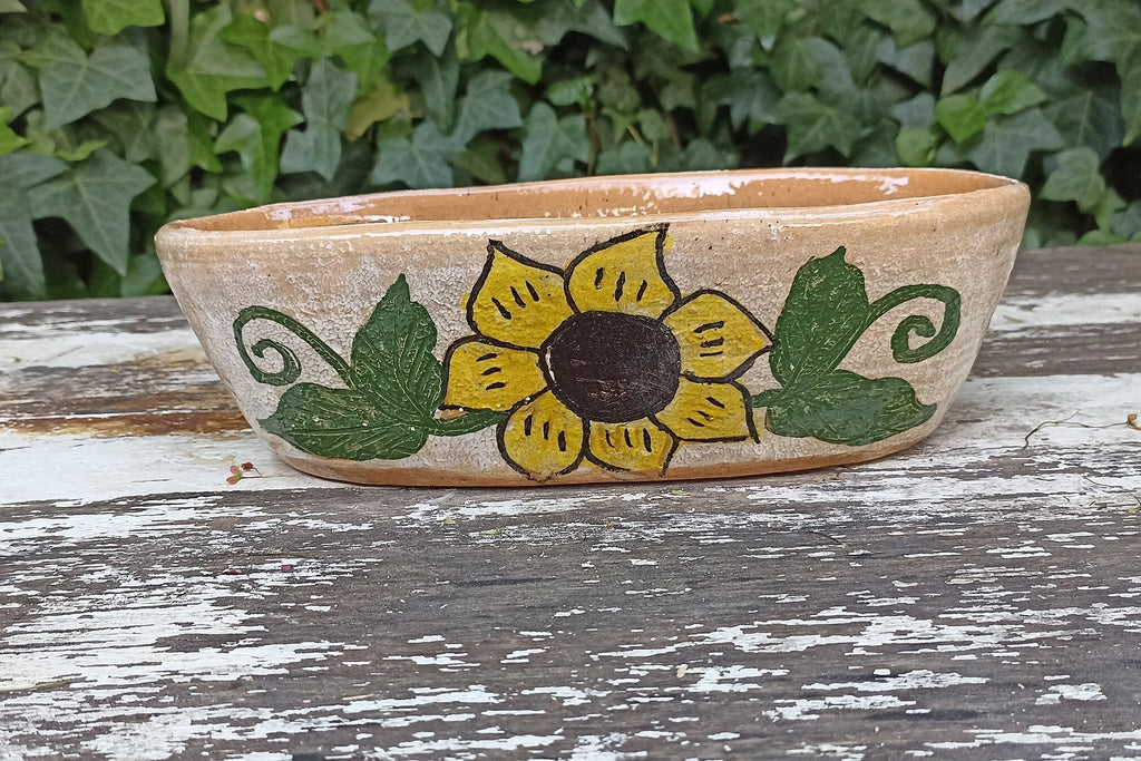 Succulent Planters, Talavera Pottery, Indoor Windowsill Planter, Cute Succulent Planter Box, Herb Planters Indoor, Brown & Yellow Flowers