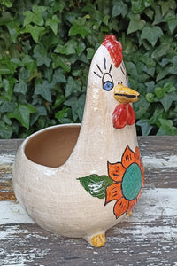 Ceramic Chicken Planter, Flower Pot, Handmade Mexican Pottery from Atzompa, Mexico, Home Decor, Indoor or Outdoor Decor, Charming Plant Pot
