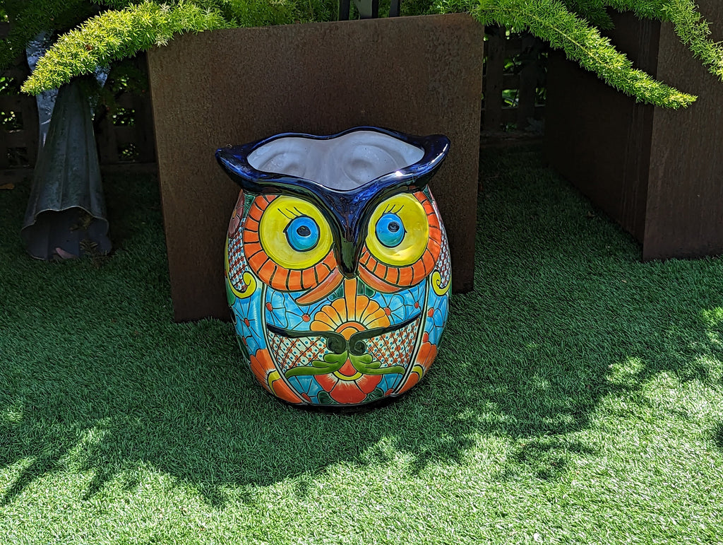 Gorgeous 14" Owl Flower Pot, Talavera Ceramic Planter, Handmade Pottery, Outdoor Garden Decor, Indoor Home Decor, Unique Gift for Birders