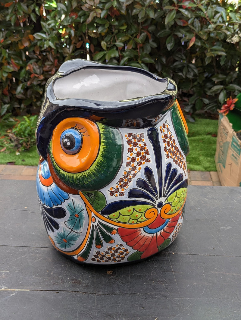 Gorgeous 14" Owl Flower Pot, Talavera Ceramic Planter, Handmade Pottery, Outdoor Garden Decor, Indoor Home Decor, Unique Gift for Birders