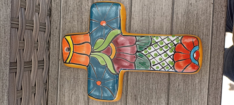 Talavera Cross Decoration, Mexican Clay Art, Decorative Cross, Oaxacan Art, Colorful Cross Art Handmade In Mexico