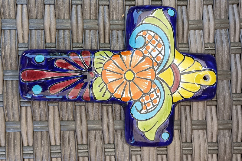 Talavera Cross Decoration, Mexican Clay Art, Decorative Cross, Oaxacan Art, Colorful Cross Art Handmade In Mexico