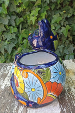 Talavera Cat Flower Pot, Ceramic Planter Home Decor, Indoor Outdoor Planter Pot, Mexican Pottery Yard & Garden Decor, Handmade