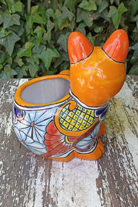 Talavera Cat Flower Pot, Ceramic Planter Home Decor, Indoor Outdoor Planter Pot, Mexican Pottery Yard & Garden Decor, Handmade