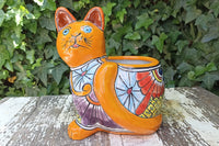 Talavera Cat Flower Pot, Ceramic Planter Home Decor, Indoor Outdoor Planter Pot, Mexican Pottery Yard & Garden Decor, Handmade
