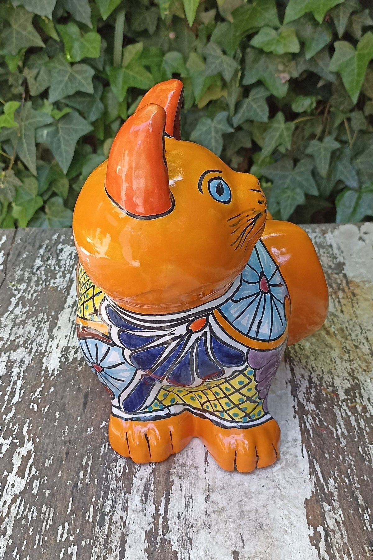 Talavera Cat Flower Pot, Ceramic Planter Home Decor, Indoor Outdoor Planter Pot, Mexican Pottery Yard & Garden Decor, Handmade