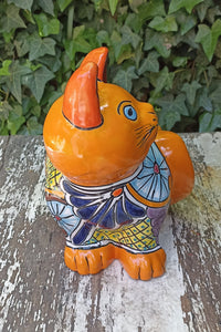 Talavera Cat Flower Pot, Ceramic Planter Home Decor, Indoor Outdoor Planter Pot, Mexican Pottery Yard & Garden Decor, Handmade
