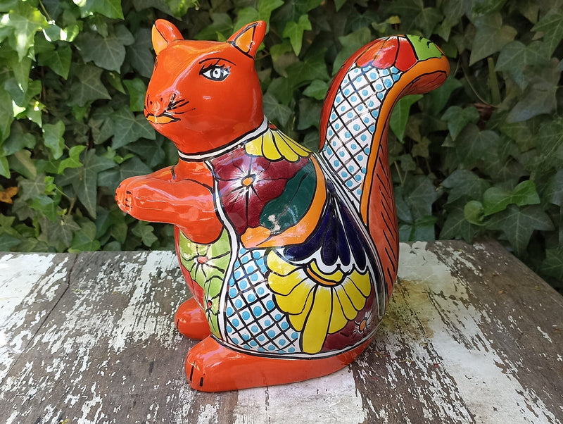 Talavera Squirrel, Ceramic Squirrel Figurine, Squirrel Gifts, Garden Statue, Talavera Pottery, Handmade, Hand Painted, Squirrel Decor Figure