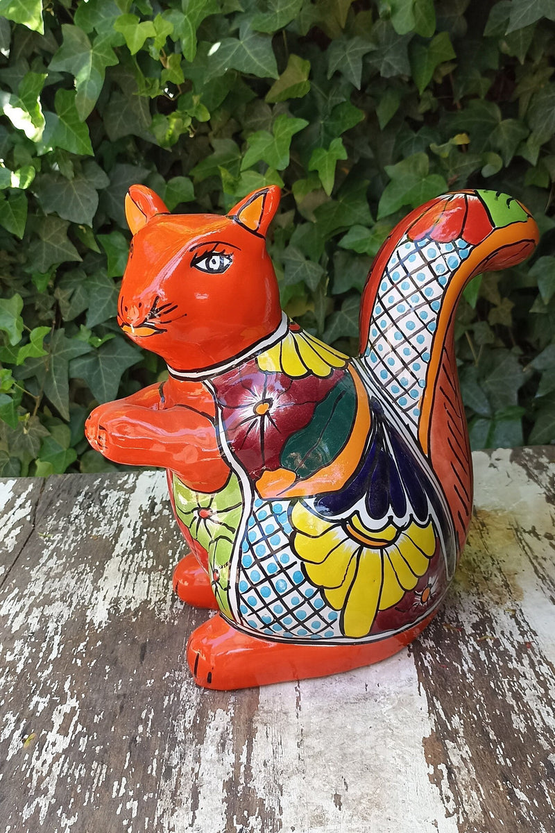 Talavera Squirrel, Ceramic Squirrel Figurine, Squirrel Gifts, Garden Statue, Talavera Pottery, Handmade, Hand Painted, Squirrel Decor Figure