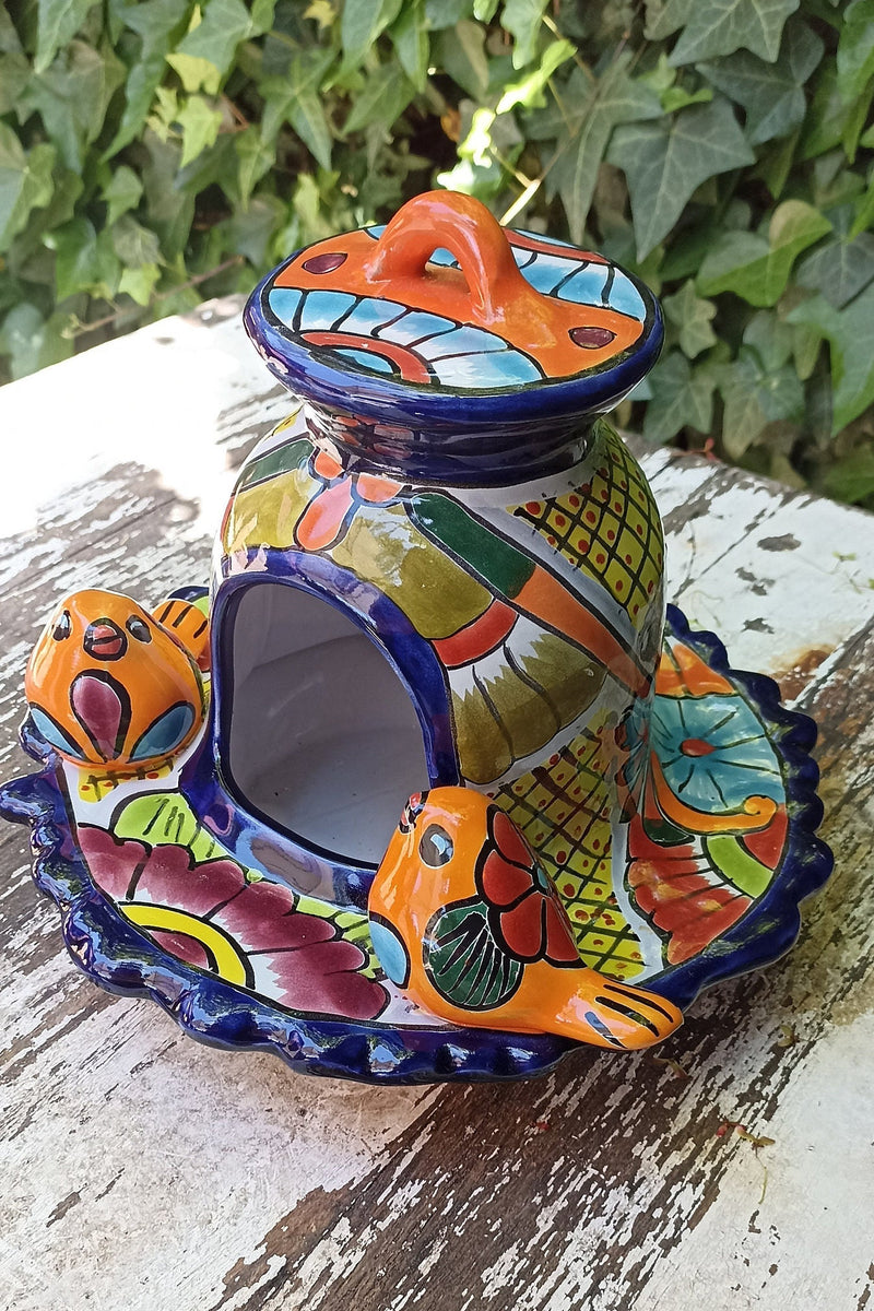 Ceramic Bird Feeder, Talavera Pottery, Decorative Outdoor Hanging Feeder Station, Handmade Mexican Pottery, Attract Wild Birds