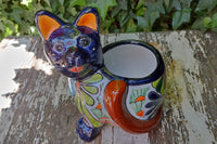 Talavera Cat Flower Pot, Ceramic Planter Home Decor, Indoor Outdoor Planter Pot, Mexican Pottery Yard & Garden Decor, Handmade