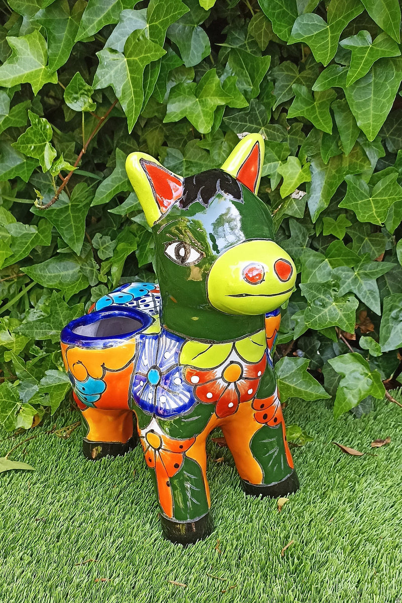 Talavera Donkey Planter is Mexican Pottery, Ceramic Planter Pot for Indoor Home Decor or Outdoor Garden Decor, Hand Painted Burro Flower Pot