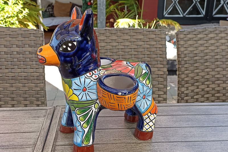 Talavera Donkey Planter Mexican Pottery, Ceramic Planter Pot for Indoor Home Decor or Outdoor Garden Decor, Hand Painted Burro Flower Pot