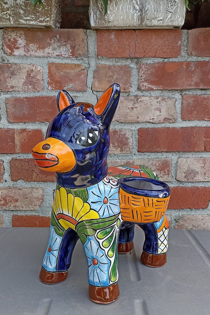 Talavera Donkey Planter Mexican Pottery, Ceramic Planter Pot for Indoor Home Decor or Outdoor Garden Decor, Hand Painted Burro Flower Pot