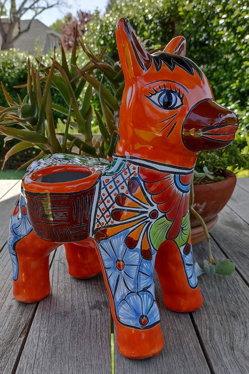 Talavera Donkey Planter Mexican Pottery, Ceramic Planter Pot for Indoor Home Decor or Outdoor Garden Decor, Hand Painted Burro Flower Pot