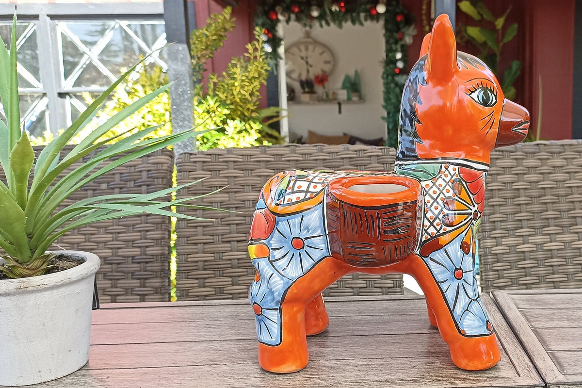 Talavera Donkey Planter Mexican Pottery, Ceramic Planter Pot for Indoor Home Decor or Outdoor Garden Decor, Hand Painted Burro Flower Pot