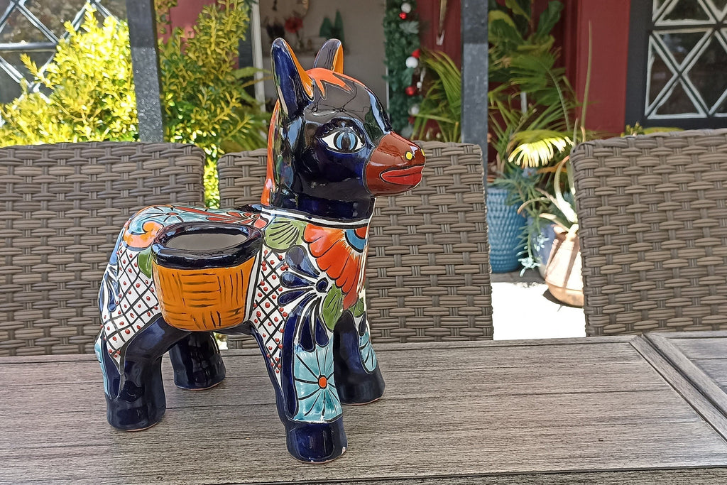 Talavera Donkey Planter Mexican Pottery, Ceramic Planter Pot for Indoor Home Decor or Outdoor Garden Decor, Hand Painted Burro Flower Pot