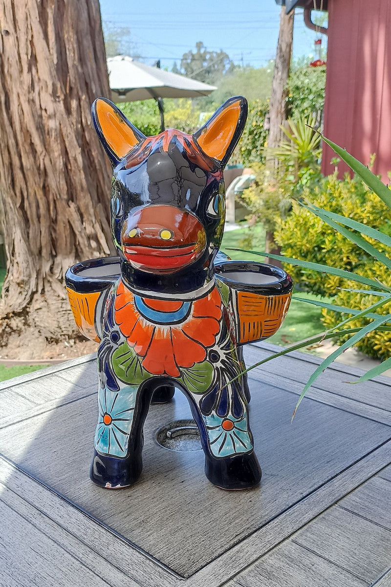 Talavera Donkey Planter Mexican Pottery, Ceramic Planter Pot for Indoor Home Decor or Outdoor Garden Decor, Hand Painted Burro Flower Pot