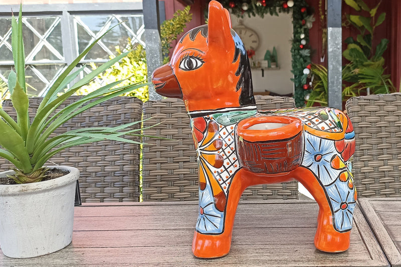 Talavera Donkey Planter Mexican Pottery, Ceramic Planter Pot for Indoor Home Decor or Outdoor Garden Decor, Hand Painted Burro Flower Pot