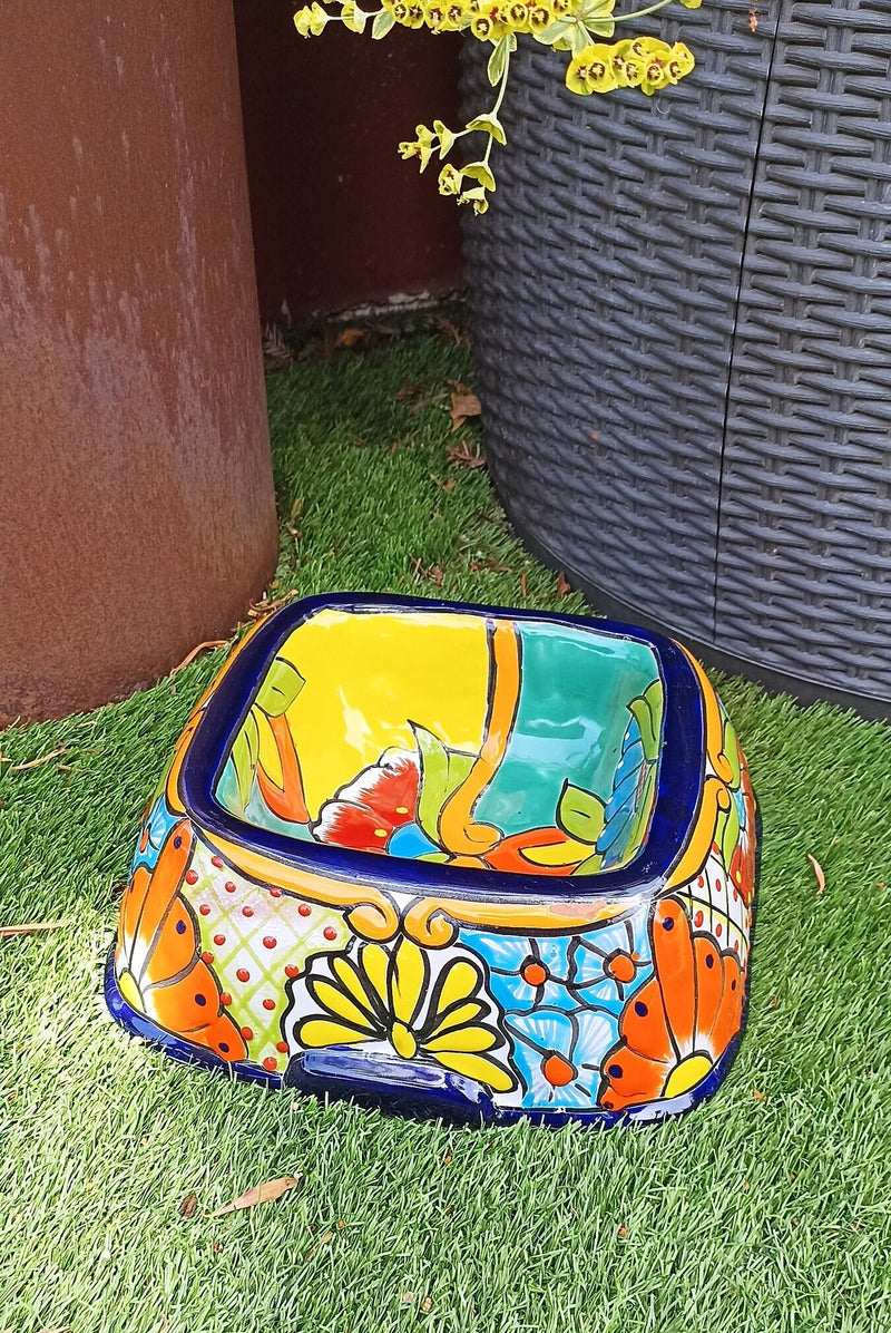 Ceramic Dog Dish, Talavera Pottery, Gorgeous Pet Food Bowl, Mexican Dog Bowl, Hand Painted Dog Lover Home Decor or Gift, Medium Sized Dogs