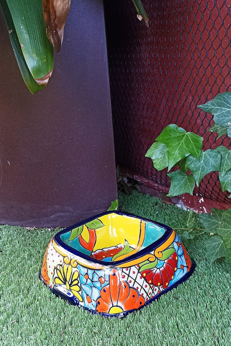 Ceramic Dog Dish, Talavera Pottery, Gorgeous Pet Food Bowl, Mexican Dog Bowl, Hand Painted Dog Lover Home Decor or Gift, Medium Sized Dogs