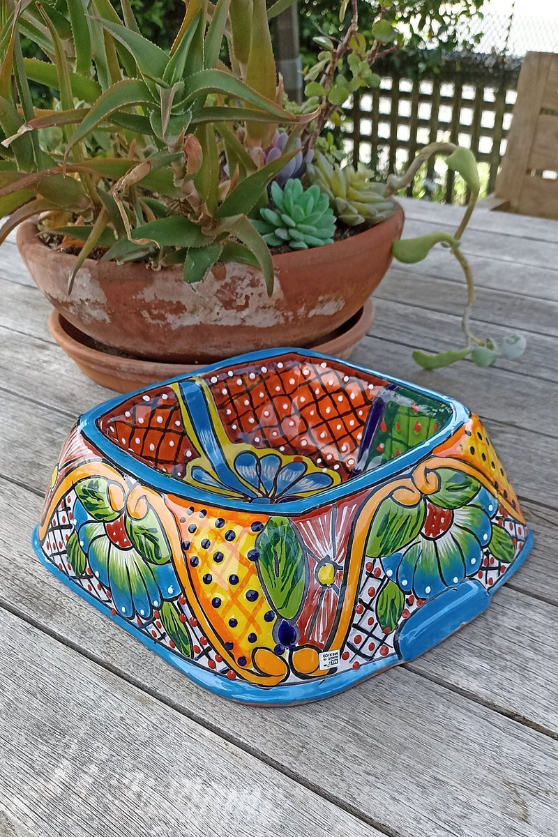 Ceramic Dog Dish, Talavera Pottery, Gorgeous Pet Food Bowl, Mexican Dog Bowl, Hand Painted Dog Lover Home Decor or Gift, Medium Sized Dogs