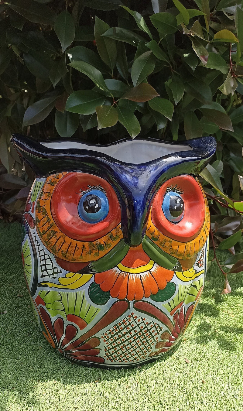 Gorgeous 14" Owl Flower Pot, Talavera Ceramic Planter, Handmade Pottery, Outdoor Garden Decor, Indoor Home Decor, Unique Gift for Birders