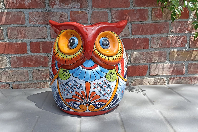 Gorgeous 14" Owl Flower Pot, Talavera Ceramic Planter, Handmade Pottery, Outdoor Garden Decor, Indoor Home Decor, Unique Gift for Birders