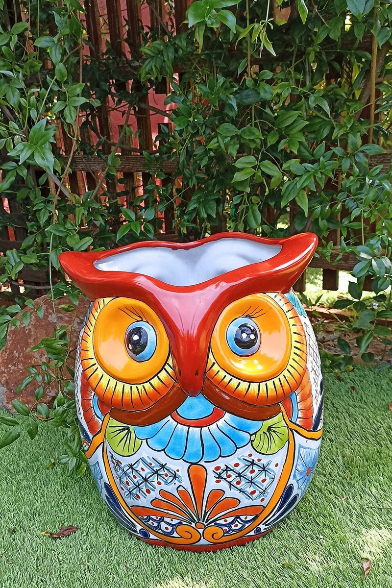 Gorgeous 14" Owl Flower Pot, Talavera Ceramic Planter, Handmade Pottery, Outdoor Garden Decor, Indoor Home Decor, Unique Gift for Birders