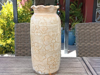 Stunning Planter with Etched Floral Designs, Handmade Mexican Pottery from Santa Maria Atzompa, Mexico, Classic Design