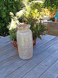 Stunning Planter with Etched Floral Designs, Handmade Mexican Pottery from Santa Maria Atzompa, Mexico, Classic Design