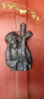 Barro Negro Jesus with the Cross Decoration, Mexican Clay Art, Decorative Cross, Handmade Pottery from San Bartolo near Oaxaca, Mexico