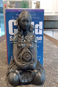 Pregnant Mom with Braided Hair Home Decor, Stunning Barro Negro Black Clay Handmade Mexican Pottery from San Bartolo near Oaxaca, Mexico