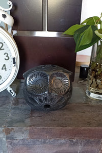 Owl Luminary Votive Candle Cover, Barro Negro, Black Clay, Handmade Mexican Pottery from San Bartolo near Oaxaca, Mexico
