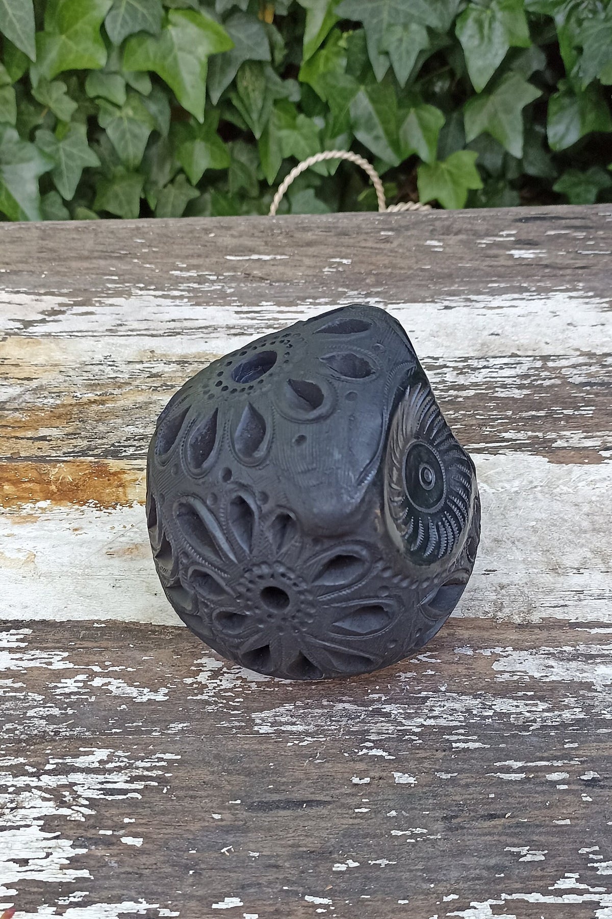 Owl Luminary Votive Candle Cover, Barro Negro, Black Clay, Handmade Mexican Pottery from San Bartolo near Oaxaca, Mexico