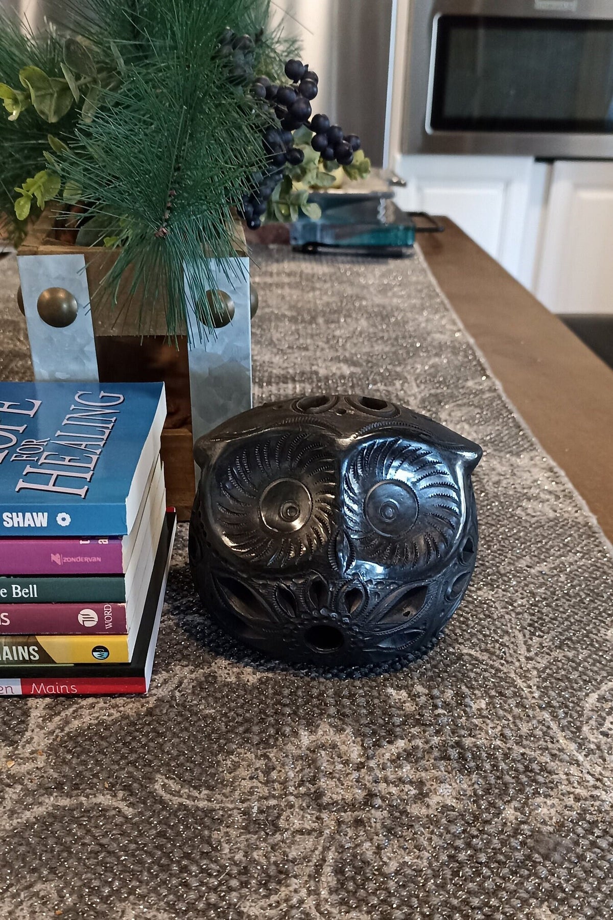 Owl Luminary Votive Candle Cover, Barro Negro, Black Clay, Handmade Mexican Pottery from San Bartolo near Oaxaca, Mexico
