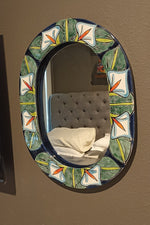 Bathroom Mirror, Talavera Wall Decor, Lillies Vanity Mirror, Oval Decorative Mirror, Ceramic Mirror Can Hang Vertically or Horizontally