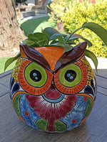 Ceramic Owl Flower Pot -Colorful, Owl Gifts, Talavera Pottery, Mexican Pottery -Medium, Indoor or Outdoor Owl Decorations, Ceramic Planter