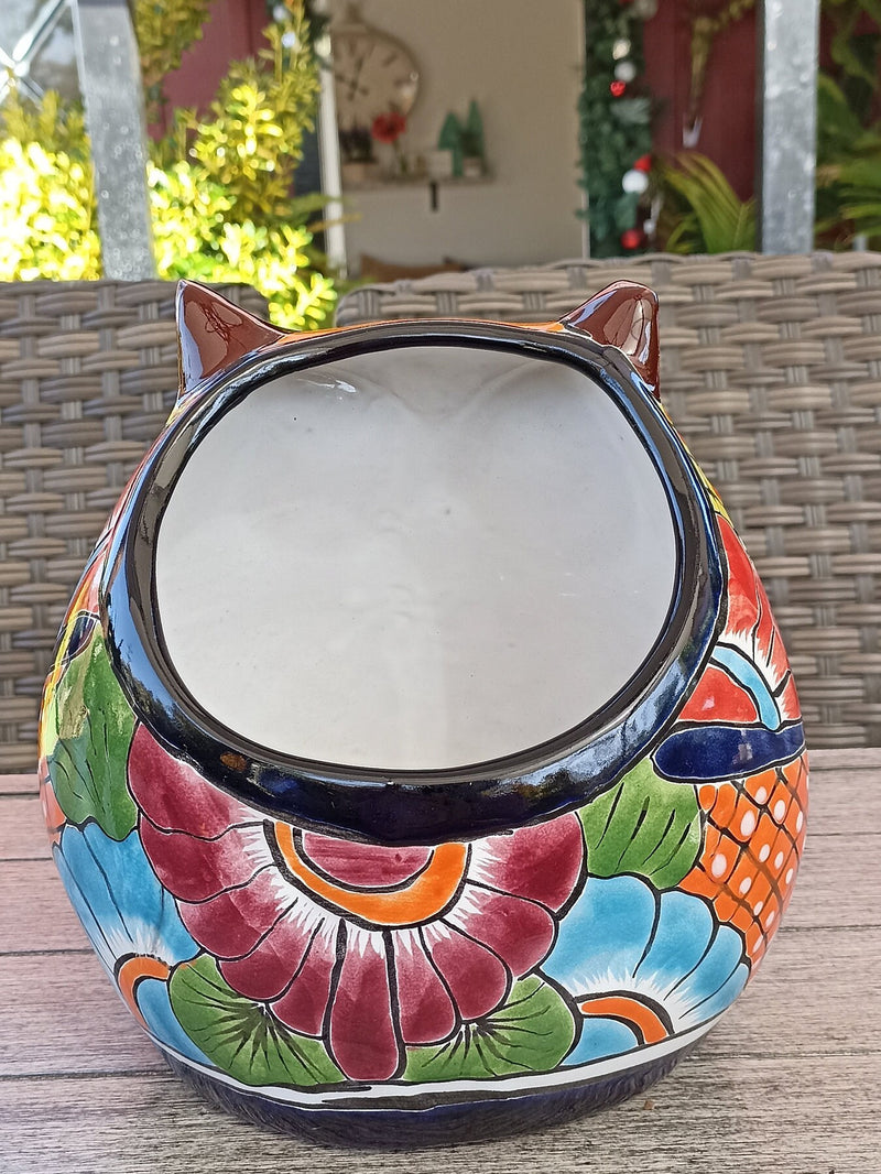 Ceramic Owl Flower Pot -Colorful, Owl Gifts, Talavera Pottery, Mexican Pottery -Medium, Indoor or Outdoor Owl Decorations, Ceramic Planter