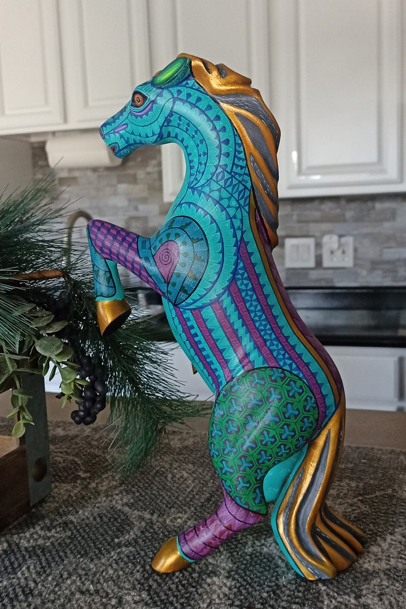 Horse Alebrije Art, Mexican Wood Carving Home Decor, Handmade Animal Sculpture & Mexican Folk Art, Dancing Horse Alebrije