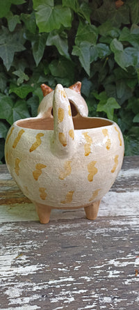 Ceramic Cat Planter, Flower Pot, Handmade Mexican Pottery from Atzompa, Mexico, Home Decor, Indoor or Outdoor Decor, Charming Plant Pot