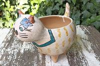 Ceramic Cat Planter, Flower Pot, Handmade Mexican Pottery from Atzompa, Mexico, Home Decor, Indoor or Outdoor Decor, Charming Plant Pot
