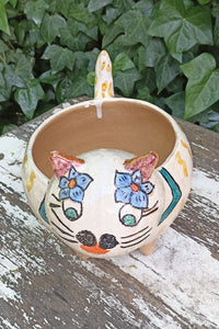 Ceramic Cat Planter, Flower Pot, Handmade Mexican Pottery from Atzompa, Mexico, Home Decor, Indoor or Outdoor Decor, Charming Plant Pot