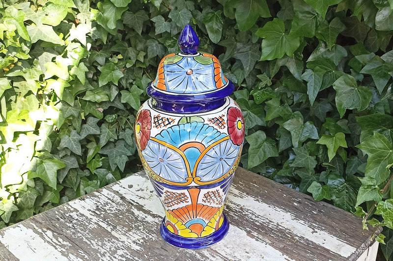 Stunning Ginger Jar, Mexican Pottery Ceramic Talavera Vase, Decorative Container