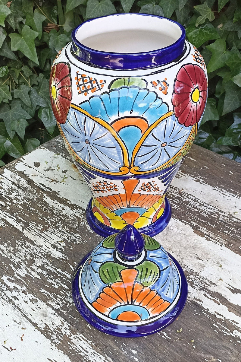 Stunning Ginger Jar, Mexican Pottery Ceramic Talavera Vase, Decorative Container