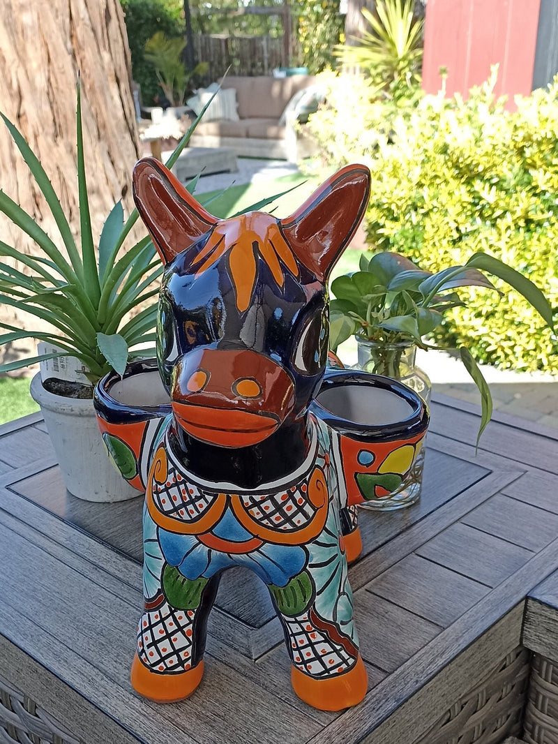 Talavera Donkey Planter is Mexican Pottery, Ceramic Planter Pot for Indoor Home Decor or Outdoor Garden Decor, Hand Painted Burro Flower Pot