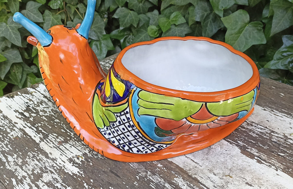 Talavera Snail Planter Mexican Pottery, Ceramic Planter Pot for Indoor Home Decor or Outdoor Garden Decor, Hand Painted Flower Pot