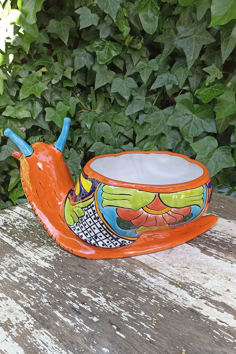 Talavera Snail Planter Mexican Pottery, Ceramic Planter Pot for Indoor Home Decor or Outdoor Garden Decor, Hand Painted Flower Pot