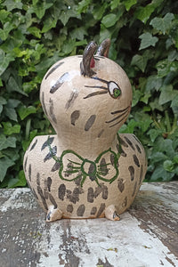 Ceramic Cat Planter, Flower Pot, Handmade Mexican Pottery from Atzompa, Mexico for Home Decor, Indoor or Outdoor Decor, Charming Plant Pot