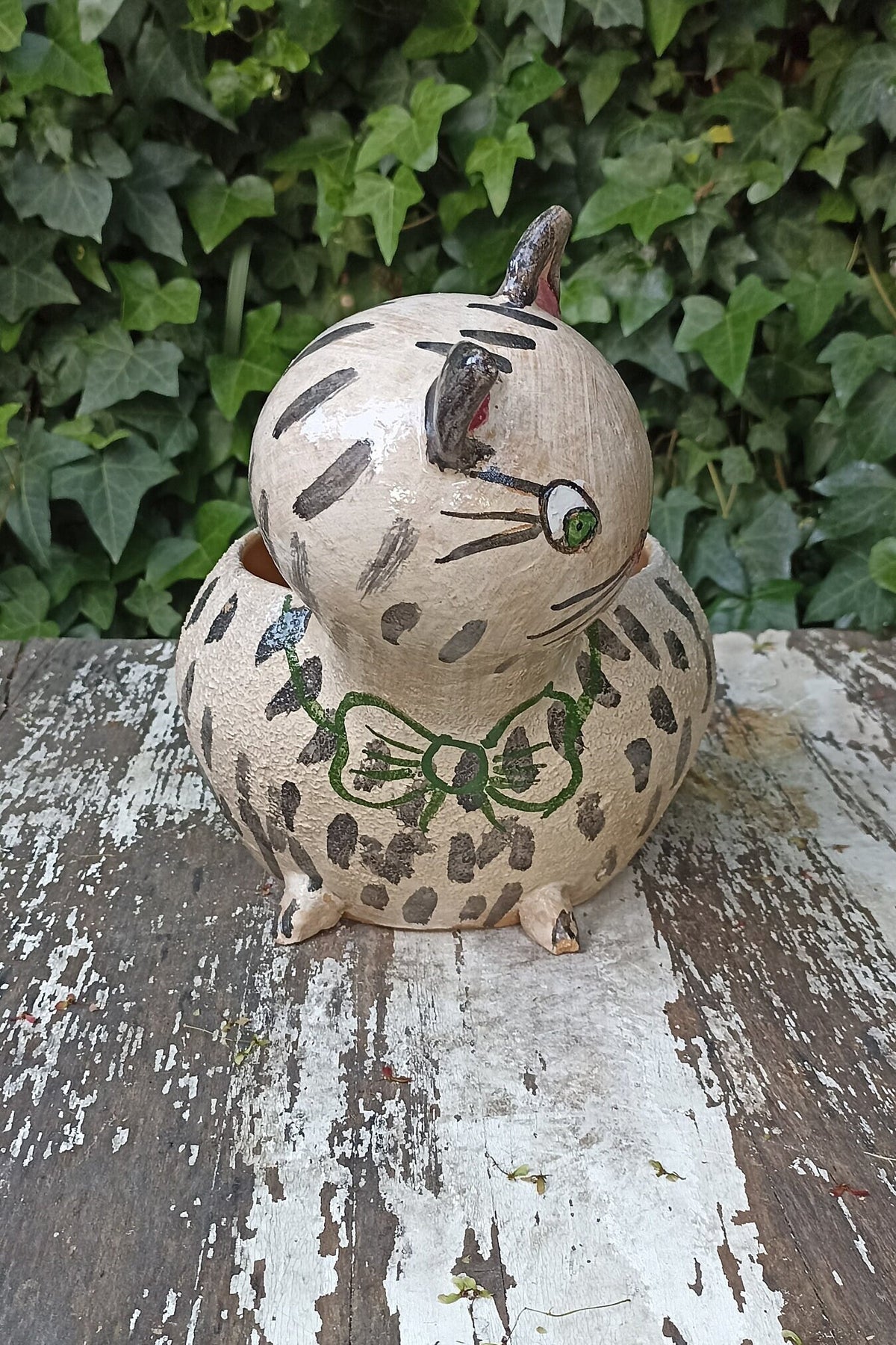 Ceramic Cat Planter, Flower Pot, Handmade Mexican Pottery from Atzompa, Mexico for Home Decor, Indoor or Outdoor Decor, Charming Plant Pot